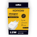 Konrow KC12AAW - 2 USB A Port Power Adapter - 12W Fast Charging, White (Compatible, Blister)