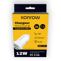 Konrow KCC12AAW - 2 USB A Port Cigarette Lighter Adapter - 12W Fast Charging, White (Compatible, Blister)