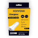 Konrow KCC20ACW - Cigarette Lighter Adapter 1 USB A Port & 1 USB Type C Port - 20W Fast Charging, White (Compatible, Blister)