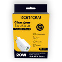 Konrow KC20ACW - 2 Port Type A & Type C Power Adapter - 20W Fast Charging - White (Blister)