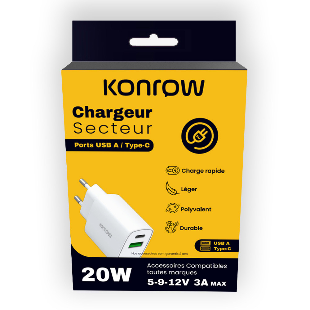 Chargeur allume cigare USB type C 5 / 9 / 12V 3A 20W noir