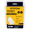 Konrow KC65ACCW - 3 Port Power Adapter (1 Type A Port & 2 Type C Ports) 65W Fast Charging - White (Blister)