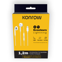 Konrow KE-BTL - Lightning Headphones (1.2m - Bluetooth) White - Blister