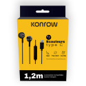 Konrow KE-BTC - Type C Earphones (1.2m, Black) - Original Packaging