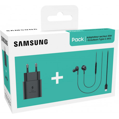 Samsung Starter Pack (Chargeur 25W TA800N & Écouteurs Type C AKG IC100B - Noir (Emballage Original)